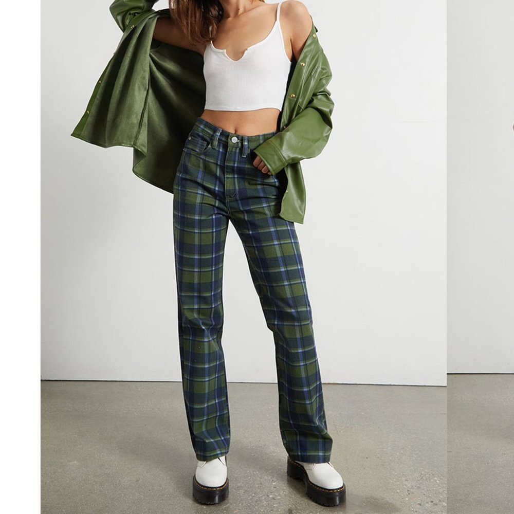 WeWoreWhat High Rise Plaid‎ Dad Jeans Basil Multi, Size 26